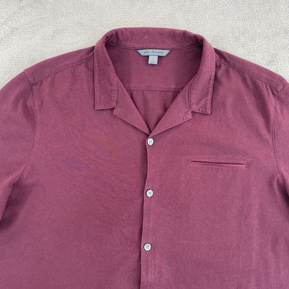 John Varvatos Collection Camp Collar Shirt Men‎ Large Cranberry Pocket Designer